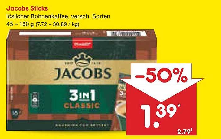 Jacobs Sticks löslicher Bohnenkaffee, verschiedene Sorten