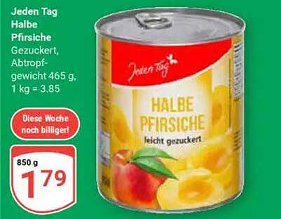 Jeden Tag Halbe Pfirsiche leicht gezuckert 850 g