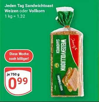Jeden Tag Sandwichtoast Weizen oder Vollkorn