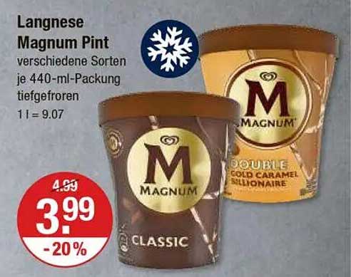 Langnese Magnum Pint verschiedene Sorten je 440-ml-Packung tiefgefroren