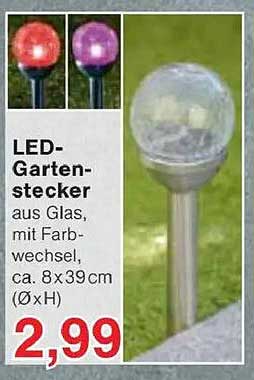 LED-Gartenstecker aus Glas, mit Farbwechsel, ca. 8x39cm (ØxH)