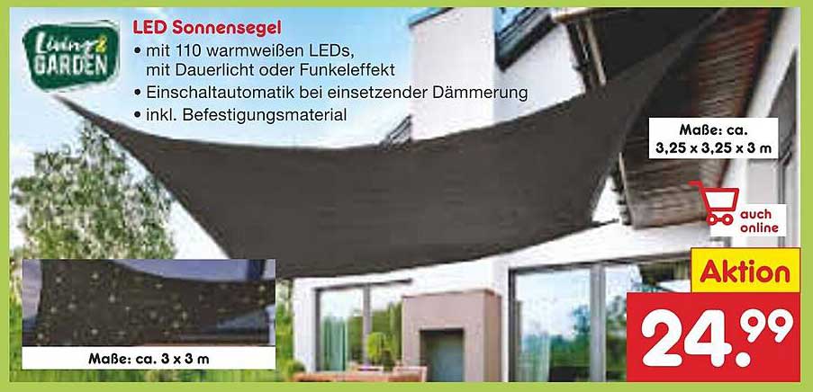 LED Sonnensegel mit 110 warmweißen LEDs