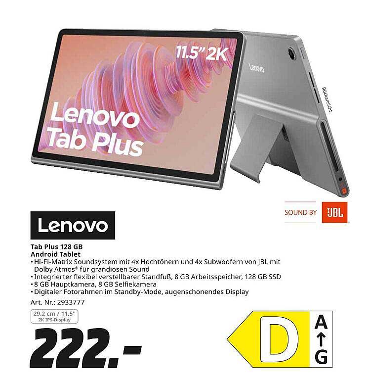 Lenovo Tab Plus 128 GB - Android Tablet