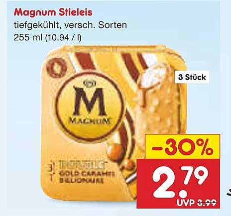 Magnum Stieleis, tiefgekühlt, verschiedene Sorten 255 ml (10,94 €/l)