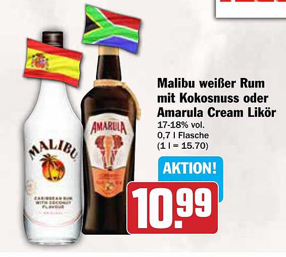 Malibu weißer Rum mit Kokosnuss oder Amarula Cream Likör