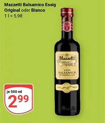Mazzetti Balsamico Essig Original oder Bianco 500 ml