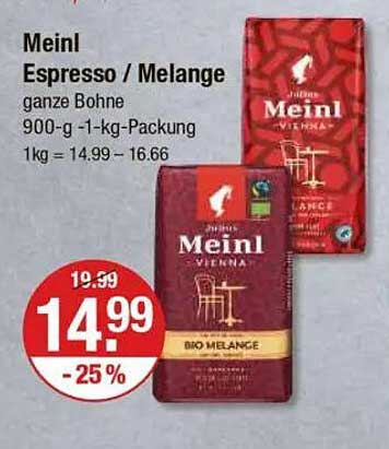 Meinl Espresso / Melange ganze Bohne 900-g-1-kg-Packung