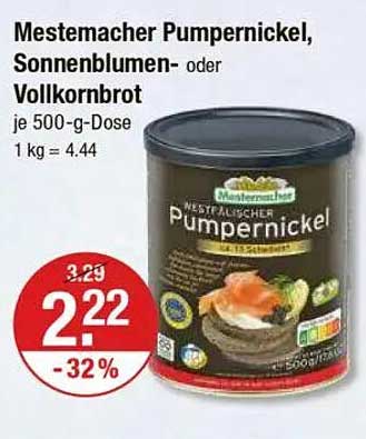 Mestemacher Pumpernickel, Sonnenblumen- oder Vollkornbrot, 500-g-Dose