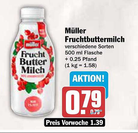 Müller Fruchtbuttermilch verschiedene Sorten 500 ml Flasche