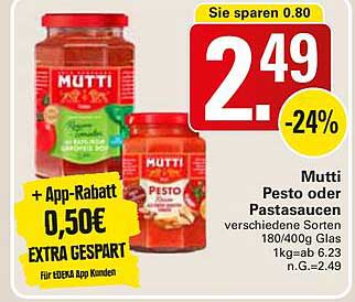 Mutti Pesto oder Pastasaucen verschiedene Sorten 180/400g Glas