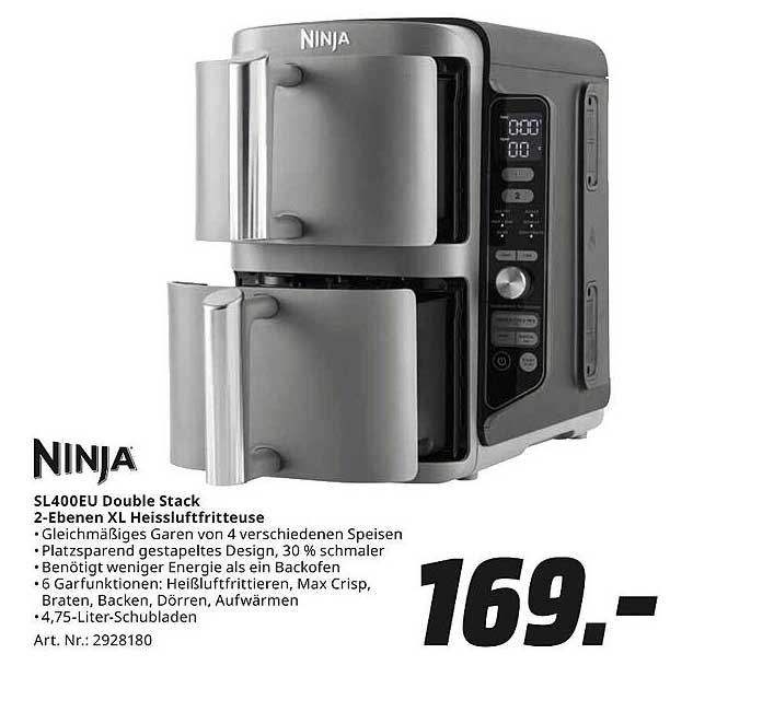 NINJA SL400EU Double Stack 2-Ebenen XL Heißluftfritteuse