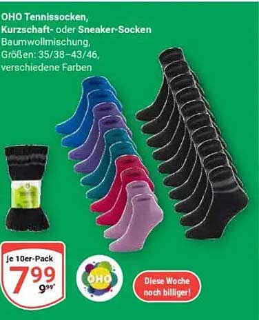 OHO Tennissocken, Kurzschaft- oder Sneaker-Socken im 10er-Pack
