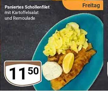 Panieretes Schollenfilet mit Kartoffelsalat und Remoulade