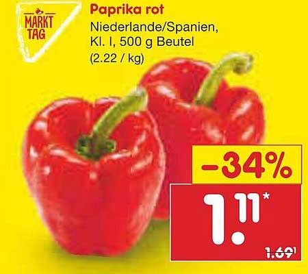 Paprika rot, Niederlande/Spanien, 500 g Beutel