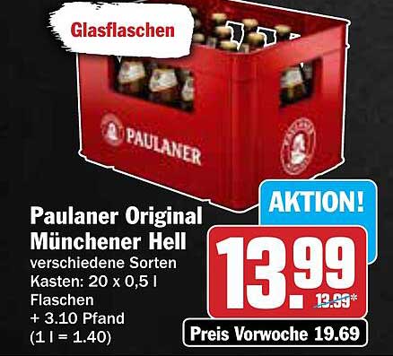 Paulaner Original Münchener Hell 20 x 0,5 l Glaskasten