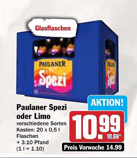 Paulaner Spezi oder Limo Kasten 20 x 0,5 l Flaschen