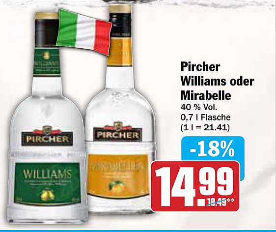 Pircher Williams oder Mirabelle 40 % Vol.