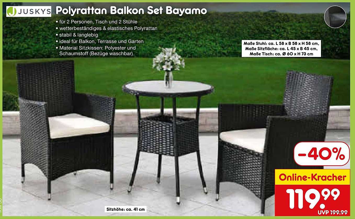 Poly-Rattan Balkon Set Bayamo für 2 Personen