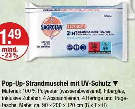 Pop-Up-Strandmuschel mit UV-Schutz