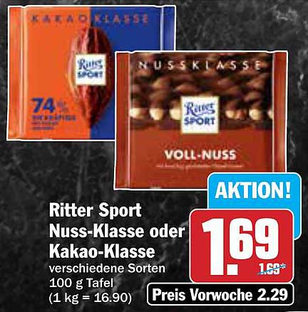Ritter Sport Nuss-Klasse oder Kakao-Klasse 100 g Tafel