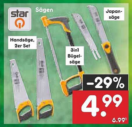 Sägen Set von Star - Handsägen und 3in1 Bügelsäge