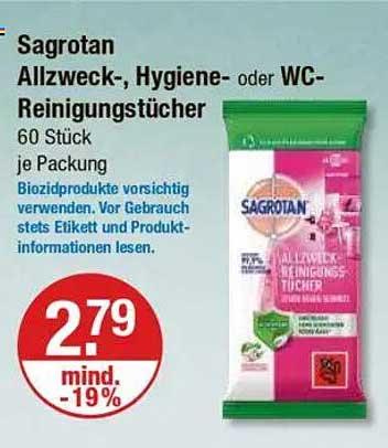 Sagrotan Allzweck-, Hygiene- oder WC-Reinigungstücher 60 Stück je Packung