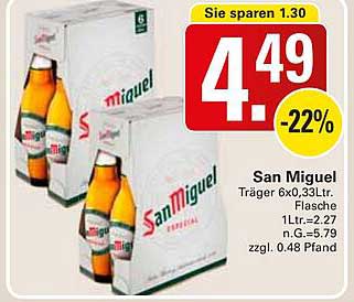 San Miguel Bier Träger 6x0,33L Flasche