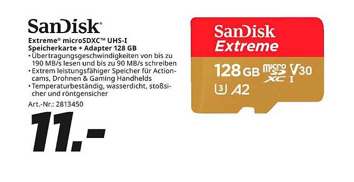 SanDisk Extreme® microSDXC™ UHS-I Speicherkarte + Adapter 128 GB