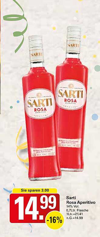 Sarti Rosa Aperitivo 0,7L Flasche - 14% Vol.