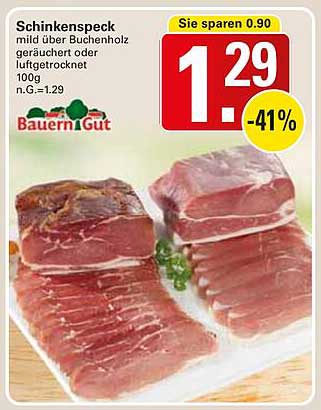 Schinkenspeck mild über Buchenholz, geräuchert oder luftgetrocknet - 100g