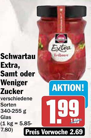 Schwartau Extra, Samt oder Weniger Zucker - verschiedene Sorten 340-255 g Glas