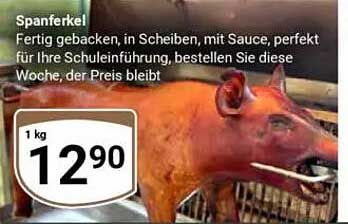Spanferkel - Fertig gebacken, in Scheiben, mit Sauce