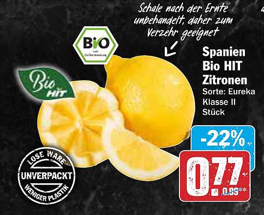 Spanien Bio HIT Zitronen - Sorte: Eureka Klasse II