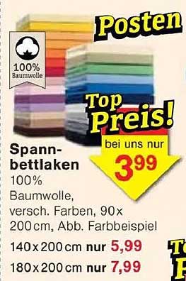Spannbettlaken 100% Baumwolle in verschiedenen Farben