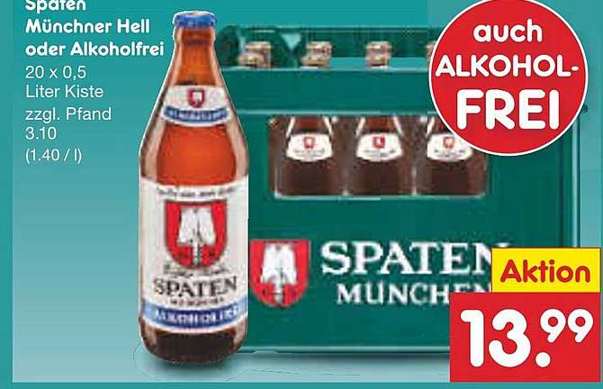 Spaten Münchner Hell oder Alkoholfrei 20 x 0,5 Liter Kiste