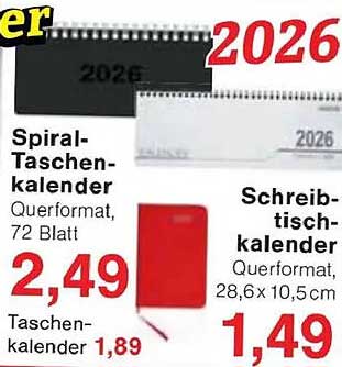 Spiral-Taschenkalender 2026 – Querformat, 72 Blatt