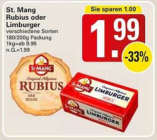 St. Mang Rubius oder Limburger - 180/200g Packung