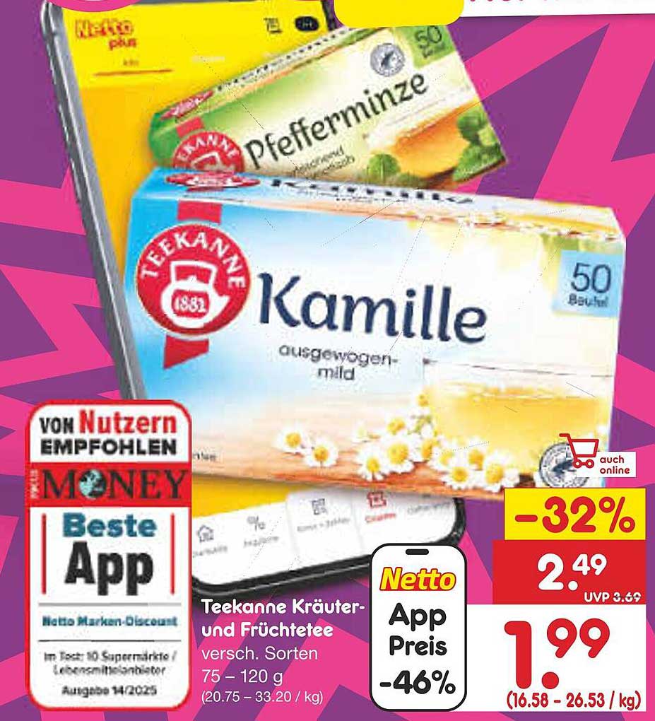 Teekanne Kräuter- und Früchtetee, verschiedene Sorten 75 - 120 g