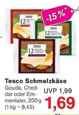 Tesco Schmelzkäse Gouda, Cheddar oder Emmentaler 200g