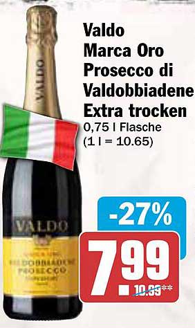 Valdo Marca Oro Prosecco di Valdobbiadene Extra trocken 0,75 l Flasche