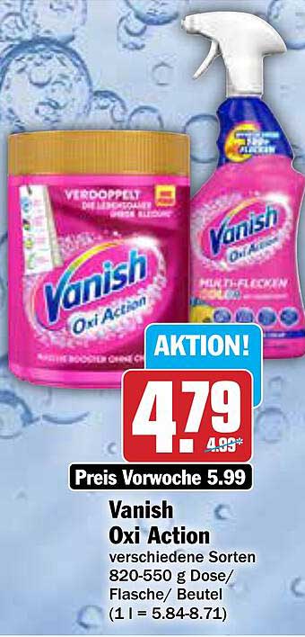 Vanish Oxi Action verschiedene Sorten 820-550 g Dose/Flasche/Beutel
