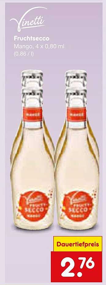 Vinetti Fruchtsecco Mango, 4 x 0,80 ml