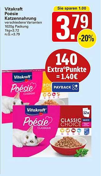 Vitakraft Poesie Katzennahrung - verschiedene Varianten 1020g für 3,79 €