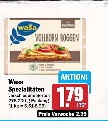 Wasa Spezialitäten Vollkorn Roggen 275-200 g Packung