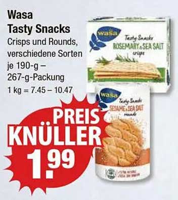 Wasa Tasty Snacks - Crisps und Rounds, verschiedene Sorten