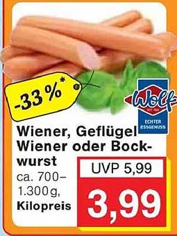 Wiener, Geflügel Wiener oder Bockwurst