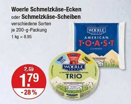 Woerle Schmelzkäse-Ecken oder Schmelzkäse-Scheiben 200-g-Packung