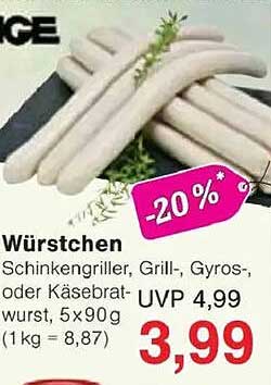 Würstchen Schinkengriller, Grill-, Gyros-, oder Käsebratwurst, 5x90g
