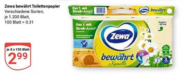 Zewa bewährt Toilettenpapier - Kamille, 1.200 Blatt