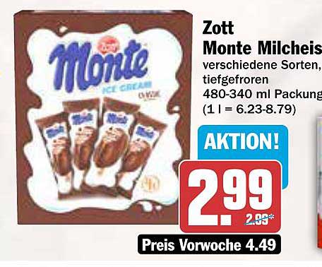 Zott Monte Milcheis 480-340 ml - verschiedene Sorten